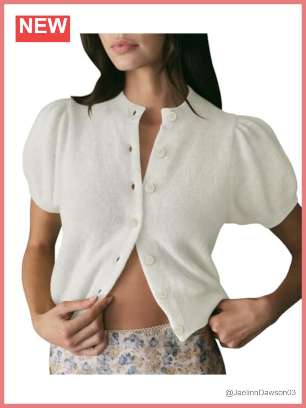 Puff Short Sleeve Cropped Cardigan Button Up Lightweight Knit Summer Sweater